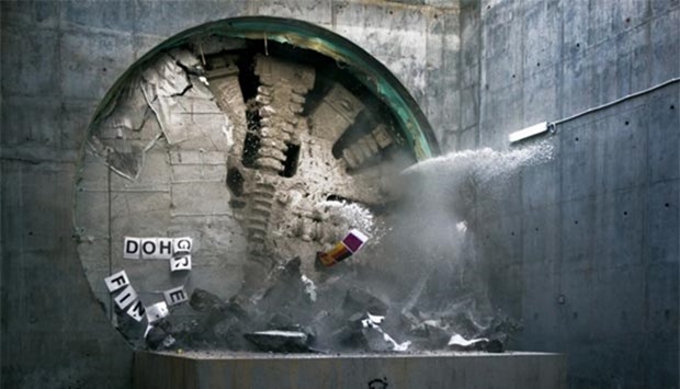 The tunnel boring machine Al Messila achieving breakthrough at Education City station.