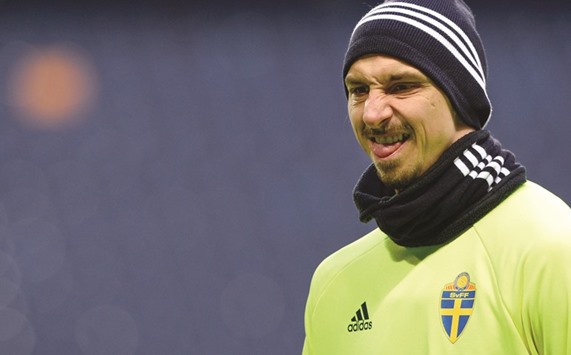 Sweden and PSG forward Zlatan Ibrahimovic attends a training session on the eve of the friendly between Sweden and Czech Republic.
