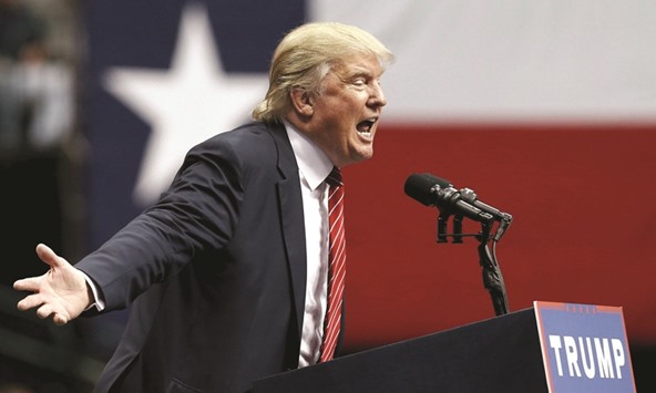 Republican presidential candidate Donald Trump speaks at a rally in Dallas, Texas, in this file photo taken on September 14, 2015. The topic of how to stop Trump has dominated talk in Republican circles, with one conservative super-political action committee launching a series of Web ads highlighting Trumpu2019s more controversial positions. Some prominent Republicans, including Senator Ben Sasse and Mitt Romney campaign strategist Stuart Stevens, have said they wonu2019t vote for Trump if he is the nominee. But the party has failed to come together behind either a candidate or a strategy to stop the billionaireu2019s rise, and Congress is no different.
