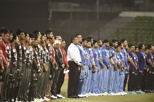 The Indian and UAE teams taking part in the Asian T20 tournament in Bangladesh observe a minuteu2019s silence as a mark of respect for Martin Crowe.