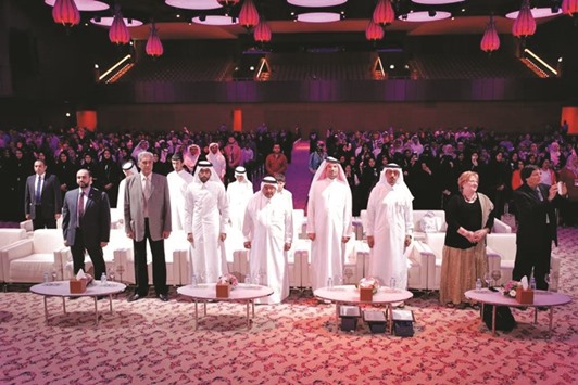 HE Sheikh Faisal bin Qassim al-Thani, chairman of the Board of Trustees of ALF, and other dignitaries at the event held at the QNCC.
