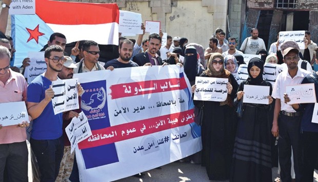 Yemenis demonstrate yesterday outside Adenu2019s security department to protest against Fridayu2019s attack on an elderly care home.
