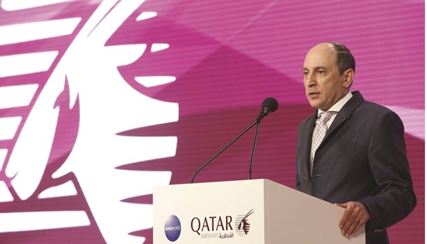 Al-Baker addressing guests at the u2018VIP galau2019 hosted by Qatar Airways at the u2018Dockside Pavillionu2019 in Darling Habour, Sydney.