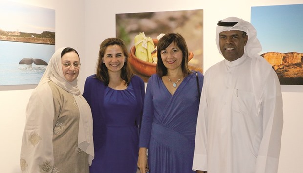 Ambassador of Argentina to Qatar Rossana Cecilia Surballe, second from right, with ambassador Jamal Nasser al-Bader, right, and others at the exhibition.