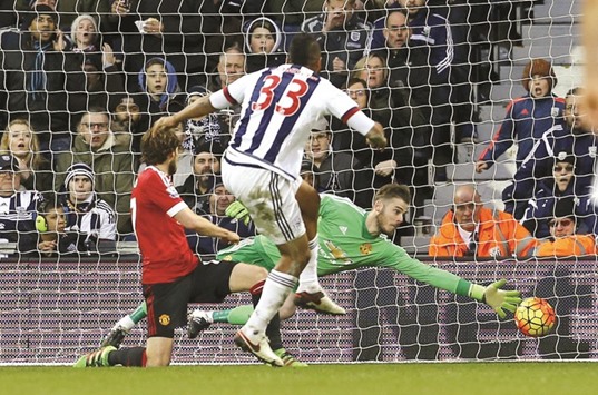 Salomon Rondon scores the winning goal for West Brom in their Premier League clash against Manchester United yesterday. West Brom won 1-0. (Reuters)