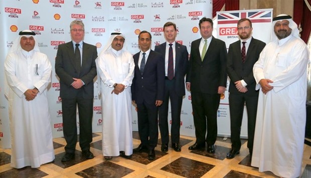 The opening of British Festival 2016 was led by the British ambassador Ajay Sharma (fourth, left) at Katara - the Cultural Village. He was joined by Katarau2019s Marketing and International Affairs director Darwish Ahmed al-Shaibani (third, left), British Council Qatar director Frank Fitzpatrick (second, left), and a number of representatives from festival sponsors. PICTURE: Jayan Orma.