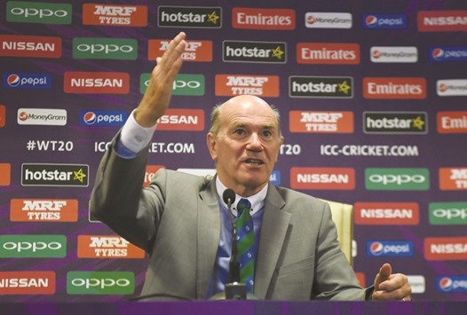 The head of anti-corruption and security at International Cricket Council (ICC) Ronnie Flanagan speaks during a news conference in Mumbai yesterday. (AFP)