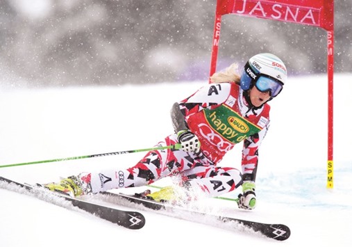 Eva-Maria Brem of Austria competes during the womenu2019s giant slalom at the FIS Ski World cup in the ski resort Jasna, near Liptovsky Mikulas, Slovakia, yesterday. (AFP)