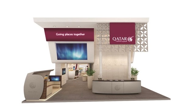 A view of the redesigned exhibition stand of Qatar Airways at ITB Berlin 2016.