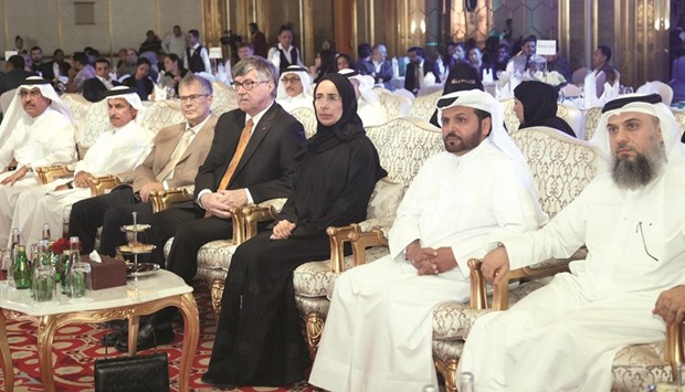 HE the Minister of Public Health Dr Hanan Mohamed al-Kuwari along with other senior officials at the launch event.