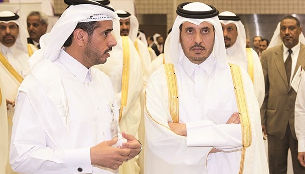 Astad CEO Ali al-Khalifa with HE the Prime Minister and Minister of Interior Sheikh Abdullah bin Nasser bin Khalifa al-Thani during the u201c1st Government Procurement and Contracting Conference & Exhibition (Moushtarayat).