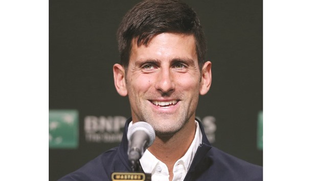 Novak Djokovic fields questions from the media at a press conference at the Indian Wells Tennis Garden on Thursday. (AFP)
