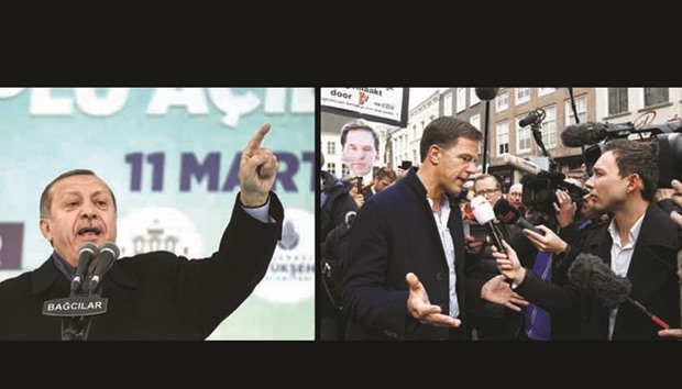 Erdogan: (The Dutch) donu2019t know diplomacy or politics. They are Nazi remnants. They are fascists.   RIGHT: Rutte speaks to the media during a campaign stop in Breda. The prime minister has said that (Turkish minister) Cavusoglu made clear he was threatening the Netherlands with sanctions and u2018we can never negotiate with the Turks under such threatsu2019.