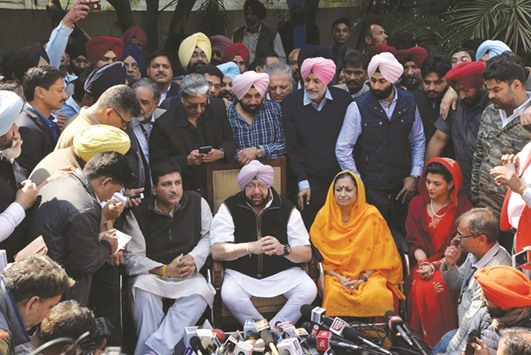 Punjab Congress chief Amarinder Singh addresses a press conference in Chandigarh yesterday.