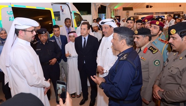 Staff Maj Gen al-Khulaifi, Brig al-Kharji, and French ambassador Chevallier tour at the event. PICTURE: Shaji Kayamkulam