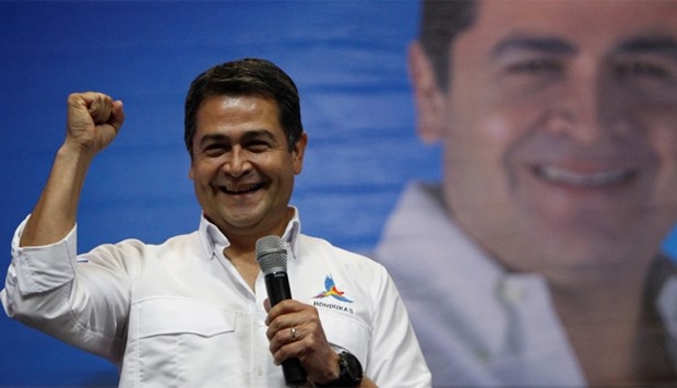 Hernandez gives a speech to supporters after early primary elections in Tegucigalpa