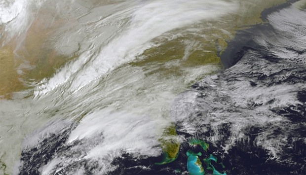 Satellite  image shows storm activity in the eastern United States.
