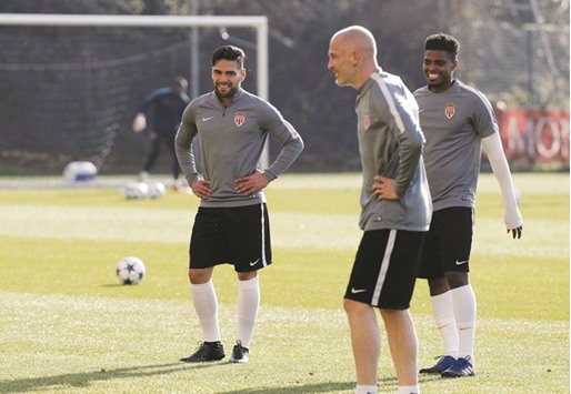 Monacou2019s Radamel Falcao (left) during a training session yesterday.