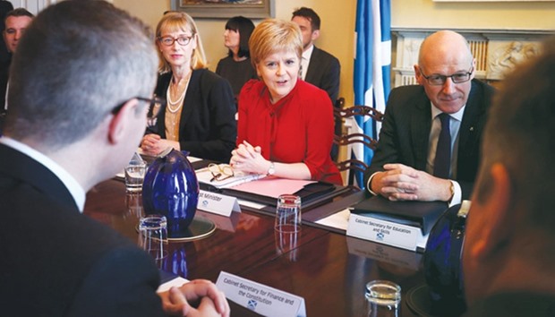 Scotlandu2019s First Minister Nicola Sturgeon hosts a Scottish Government cabinet meeting at Bute House in Edinburgh yesterday.