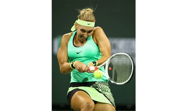 Elena Vesnina of Russia in action against Angelique Kerber of Germany yesterday. (Getty Images/AFP)