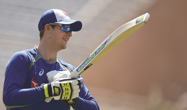 Australian cricket team captain Steven Smith prepares for batting practice during a training session ahead of their third Test.