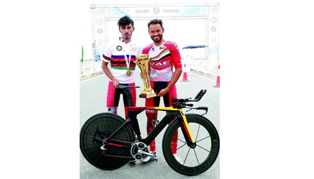 UAEu2019s Yousif Mirza (left) beat his elder brother Badr to clinch the Elite Individual Time Trial title during the 19th GCC Road Cycling Championships yesterday. PICTURE: Jayaram