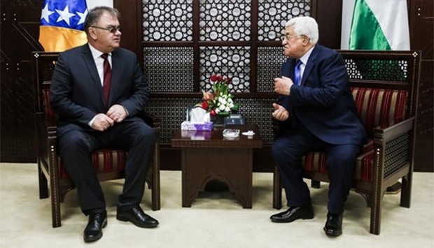 Palestinian president Mahmoud Abbas holds talks with the President of Bosnia and Herzegovina, Mladen Ivanic, in the West Bank city of Ramallah on Thursday.