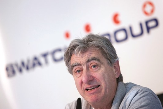 Nick Hayek, CEO of Swatch Group, speaks during a news conference in Geneva, Switzerland (file). The companyu2019s Tissot brand will introduce a model operating system for watches around the end of 2018, which will also be able to connect small objects and wearables, Hayek said in an interview yesterday.