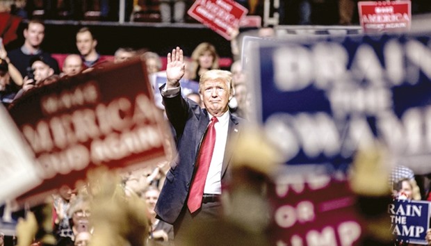Trump speaks at a rally on Wednesday in Nashville, Tennessee. During his speech, the US president promised to repeal and replace Obamacare. He also criticised the decision by a federal judge in Hawaii that halted the latest version of the travel ban against six Muslim-majority countries.