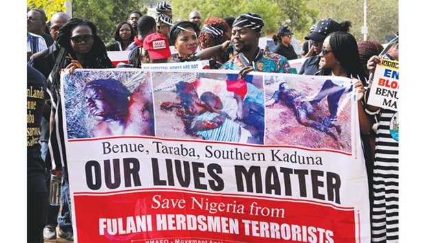 Protestors gather during a demonstration against Fulani herdsmen killings, in Abuja, Nigeria.