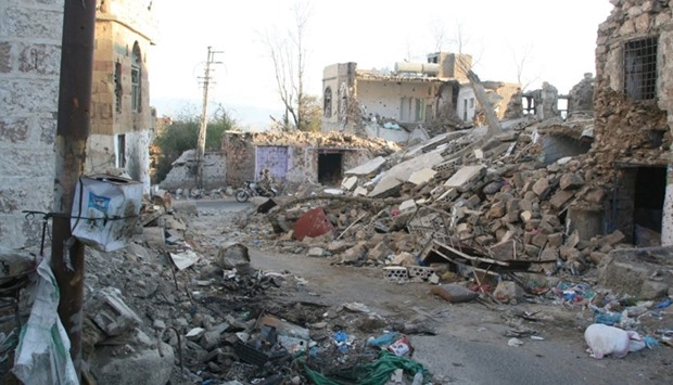A view of destruction in a street in the southwestern city of Taiz, Yemen.