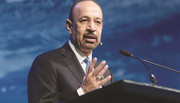 Saudi Energy and Industry Minister Khalid al-Falih speaks during the 2017 IHS CERAWeek conference in Houston, Texas, on March 7. The Opec oil production curbs will be sustained if stockpiles are u201cstill above the five-year average, if the markets are still not confident in the outlook, if we donu2019t see companies and investors feel good about the health of the global oil industry,u201d al-Falih said in a Bloomberg television interview in Washington on Thursday.