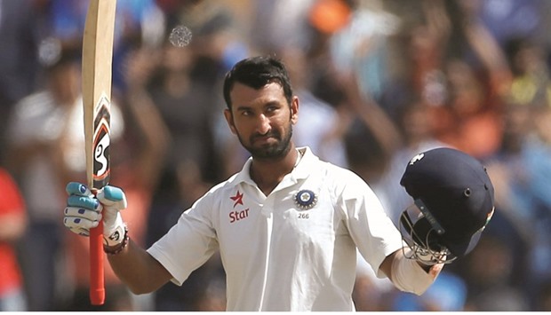 Top order batsman Cheteshwar Pujara compiled an industrious unbeaten century to keep India on course to match Australiau2019s first-innings total of 451 in the third Test yesterday.