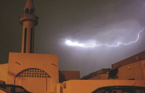 Lightning illuminates the Doha sky yesterday evening. PICTURE: Shaji Kayamkulam