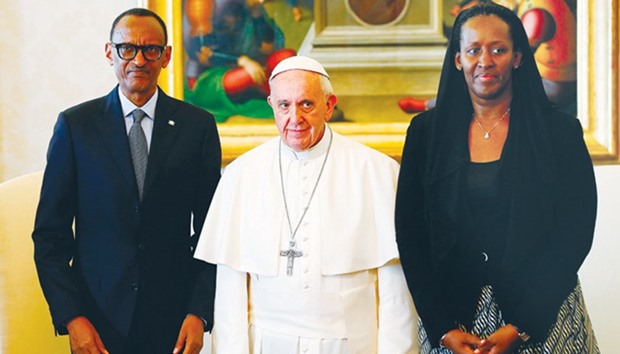 Pope Francis hosts Rwandau2019s President Paul Kagame and his wife Jeannette Kagame at the Vatican.