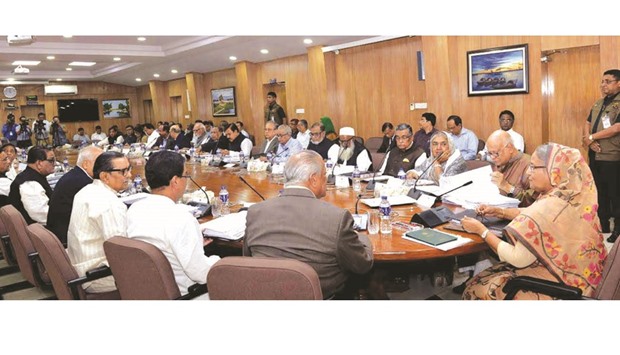 Sheikh Hasina presiding over a cabinet meeting in Dhaka yesterday.