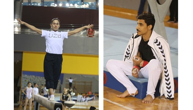 Oksana Chusovitina of Uzbekistan. Right: Qatari gymnasts  Ahmed al-Dayani.