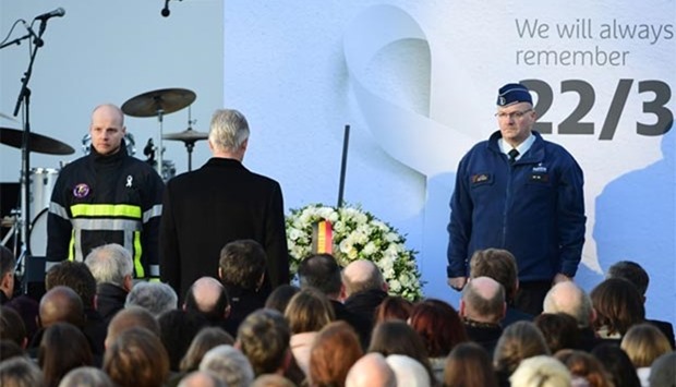 Belgium\'s King Philippe lays a wreath at Brussels\' international airport in Zaventem during a memorial ceremony to mark the first anniversary of the twin Brussels attacks by Islamic extremists, on Wednesday.
