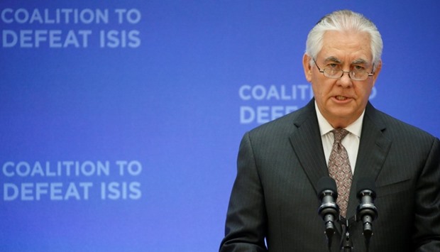 US Secretary of State Rex Tillerson delivers remarks at the morning ministerial plenary for the Global Coalition working to Defeat ISIS at the State Department in Washington, US. Reuters