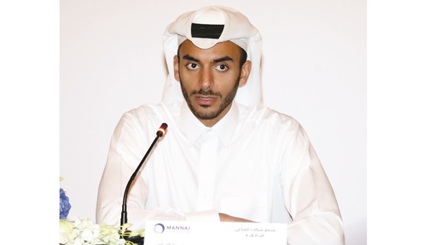 Sheikh Suhaim addressing Mannai Corporationu2019s annual general meeting at Grand Hyatt Doha yesterday.