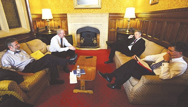 Gerry Adams (from left) and Martin McGuinness with Tony Blair and Jonathan Powell at Westminster in 2007. u2018He deserves to be remembered for the risks he took and the success he achieved in making Northern Ireland a better place.u2019