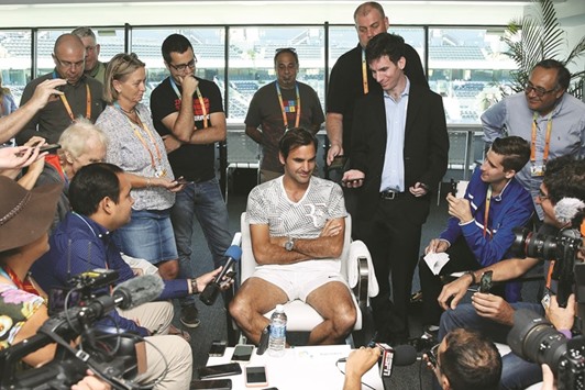 Roger Federer with the media at a player availability session during the Miami Open in Key Biscayne, Florida. (AFP)