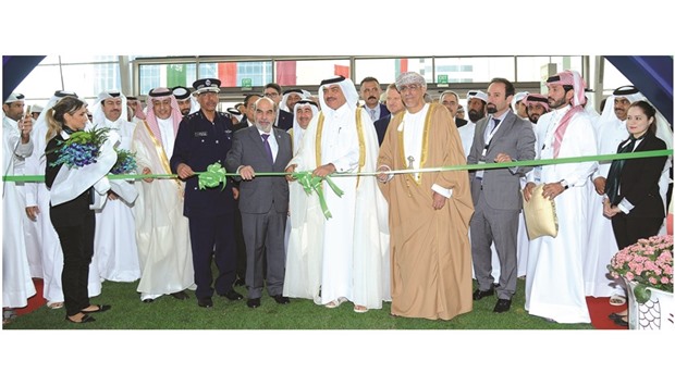 HE the Minister of Municipality and Environment Mohamed bin Abdullah al-Rumaihi leads the ribbon-cutting ceremony at Agriteq yesterday in the presence of Director General of Public Security Staff Major General Saad bin Jassim al-Khulaifi, FAO director general Josu00e9 Graziano Da Silva, and other dignitaries. PICTURE: Ram Chand