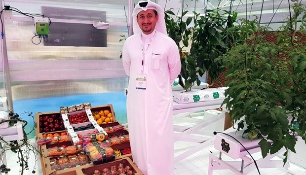 Agrico managing director Nasser Ahmed al-Khalaf showcases some of the products at Agriteq 2017. PICTURE: Joey Aguilar.