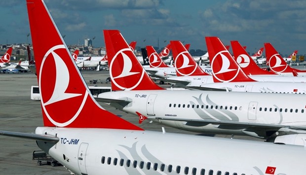 Turkish Airlines aircraft are parked at the Ataturk International airport in Istanbul.