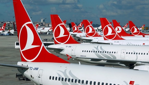 Turkish Airlines aircraft parked at the Ataturk International airport in Istanbul.