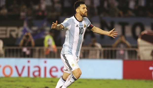 Argentinau2019s Lionel Messi shoots to score against Chile during their 2018 FIFA World Cup qualifier football match at the Monumental stadium in Buenos Aires on Thursday.