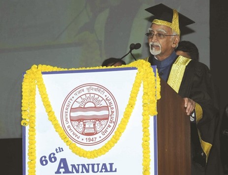 Vice President Hamid Ansari addresses the 66th convocation of the Panjab University in Chandigarh yesterday.