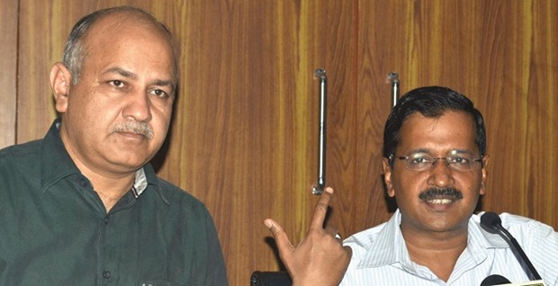 Delhi Chief Minister Arvind Kejriwal and Deputy Chief Minister Manish Sisodia address a press conference in New Delhi yesterday.