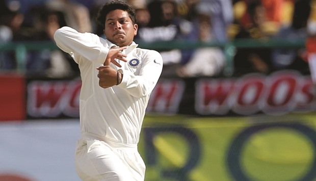 Indiau2019s Kuldeep Yadav bowls against Australia in Dharamsala yesterday.
